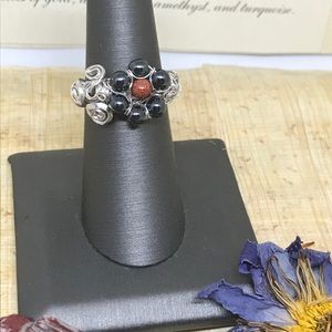 Sterling silver hematite and goldstone ring 7